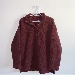 Aerie Burgundy Sherpa 1/4 Button Up